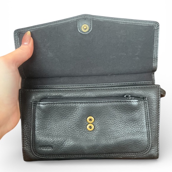 Fossil Black Leather Tri-Fold Wallet Purse EUC - Picture 2 of 5